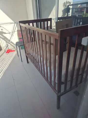 Wooden Baby Crib with Mattress - Good Condition