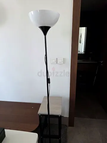 IKEA. Tall floor lamp with white bowl shade and black stand - good condition