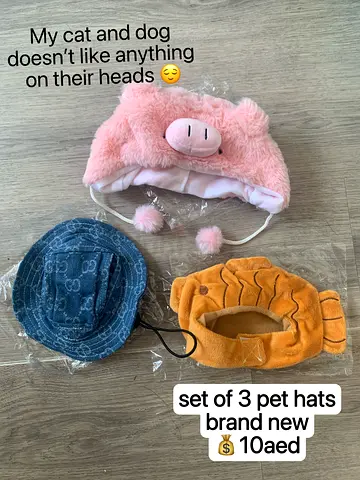 Set of 3 Brand New Pet Hats - Cute Pink, Fish & Denim Styles (10 AED)