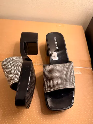 Black Steve Madden Girl heeled sandals with rhinestone strap - size US 7.5/ EU 38/ UK 5.5