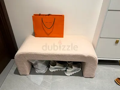 Cream Bouclé-Style Upholstered Bench