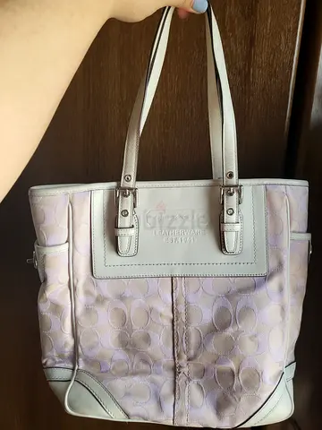 Authentic Light Lavender Coach Signature Tote Bag with Leather Trim