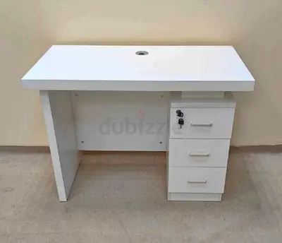 White Office Computer Desk with 3 Lockable Drawers