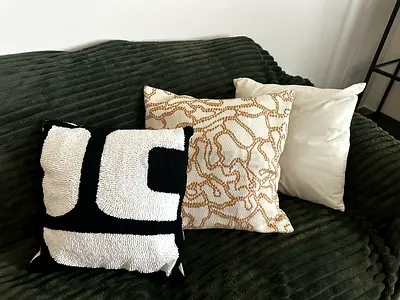 Set of 3 Decorative Throw Cushions – Neutral & Black – Excellent Condition