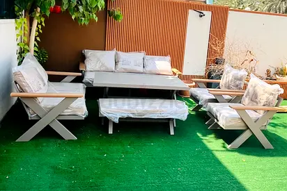 Sofa set full alumunium seven seater with cousion 
3+2+1+1+1bench +1Table