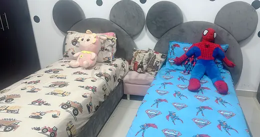 Pair of Kids Twin Beds with Mickey Headboard with mattress