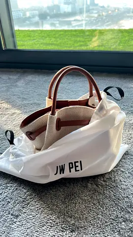 JW PEI Beige Canvas & Brown Trim Small Tote Bag - Good Condition