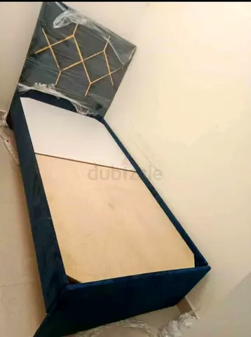 Single Bed Frame with Upholstered Headboard - Blue