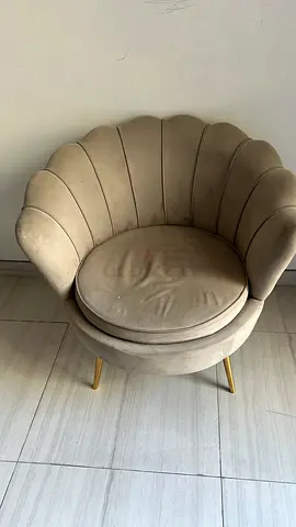 Beige Velvet Shell Accent Chair with Gold Legs