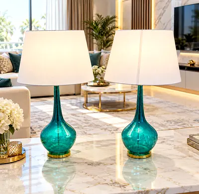 Eichholtz Massaro Table Lamp Set Hand-Blown Turquoise Glass
