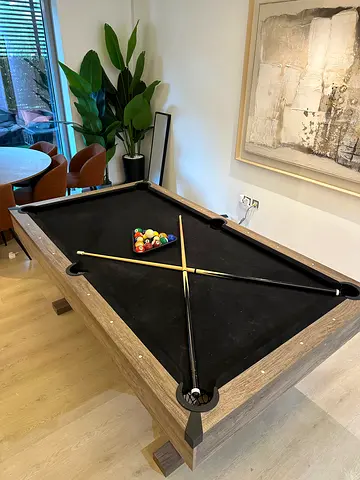 7ft Rustic Wooden Pool Table with Black Felt - Good Condition