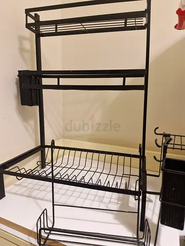 Black metal kitchen organizer rack - plate and utensil holder