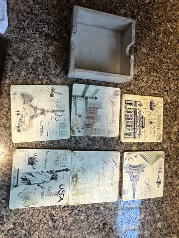 Wooden coasters cities vintage