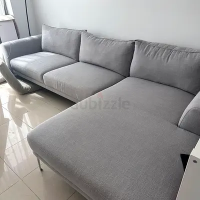 Grey L-Shaped Fabric Sofa with Chaise
