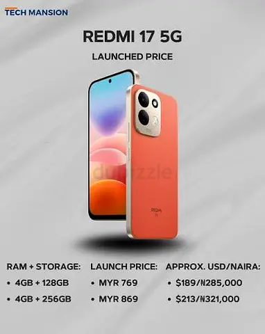 Redmi 17 5G - Brand New (4GB/128GB) Coral Color same colour