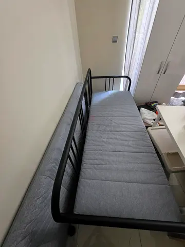 Metal single bunk/loft bed frame with mattress - good condition