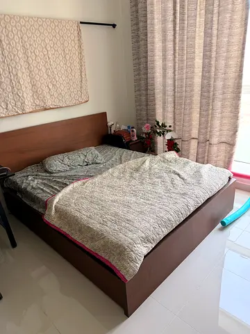 Wooden Platform Bed Frame with Storage - Queen Size (Good Condition)