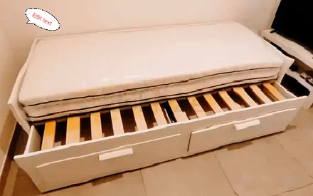 Ikea brimness Day bed frame with 2 big storage drawers underneath and with 2 Ikea mattresses