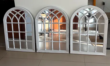 Set of 3 Distressed White Mirr
