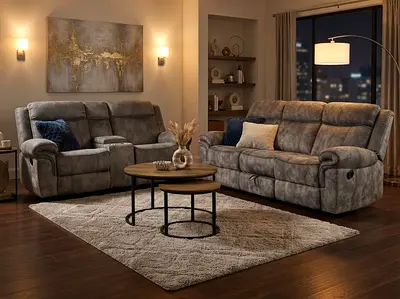 5 seater and recliner with coffee table perfect condition