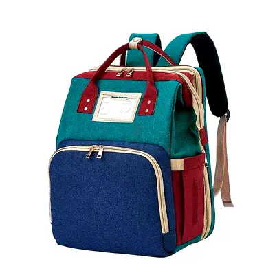 Stylish multi-colour backpack with front pocket and top handles