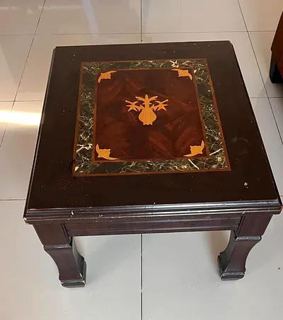 Solid wood square coffee table with inlay top - sturdy vintage style