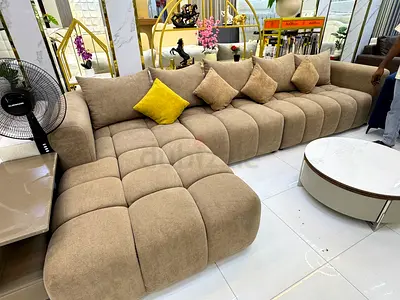 Custom made Beige L-shaped Modular Sofa with Chaise