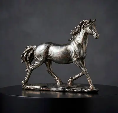 Silver-tone Horse Figurine Sculpture - Decorative Collectible