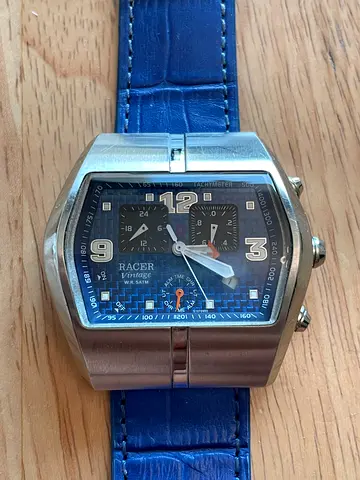Men's Racer chronograph watch with blue leather strap