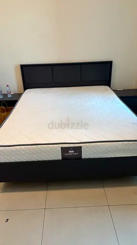 Queen bed frame with headboard and mattress - excellent condition