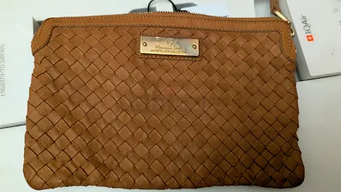 Tan woven leather clutch / pouch - gently used