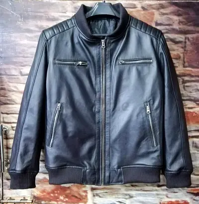 Men’s Real Leather Bomber Jacket - Premium Black Biker Style