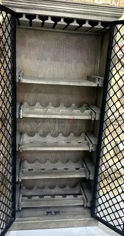 MARINA Solid Wood Wine Rack Cabinet with Metal Lattice Door.