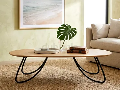 surfboard coffee table with curved black metal legs