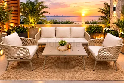 4-piece outdoor patio sofa set with coffee table and cushions