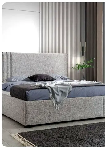 Grey upholstered storage double bed with headboard - modern design