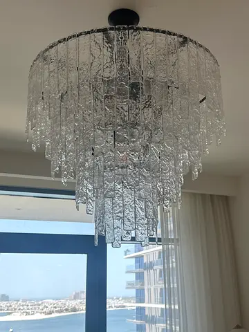 Glass tiered chandelier / ceiling light — modern textured glass design 70-80 cm diameter