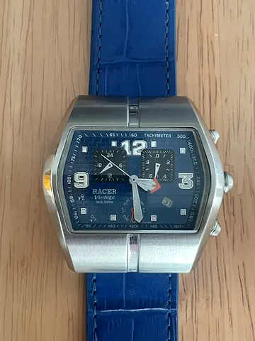 Rectangular Men's Racer Chronograph Watch with Blue Strap