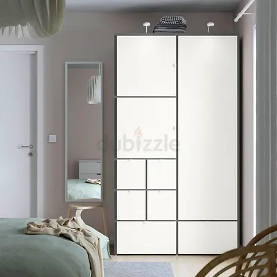Two-door White Wardrobe with Drawers — Good Condition