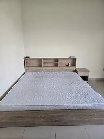 Bed + mattress + night stand + dressing table + stool