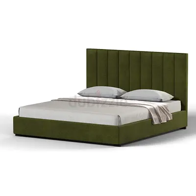 Olive Green Upholstered Queen Bed with Tall Padded Headboard