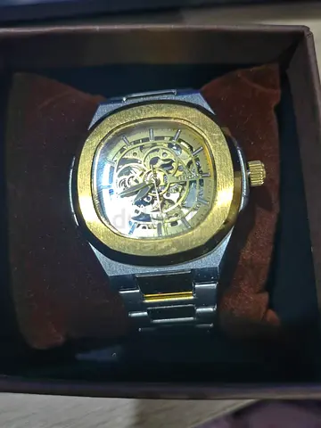 NEW Fitron two-tone skeleton mechanical wristwatch - stainless steel bracelet