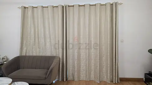 Beige Eyelet Curtains for 2 Rooms - Light-Blocking, Pair