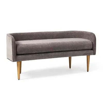 Mid-century Grey Upholstered Bench with Gold Legs