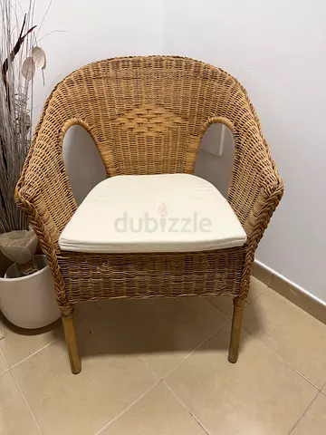 Rattan wicker armchair with cushion - natural finish