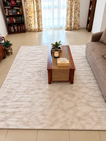 Beige Plush Living Room Rug