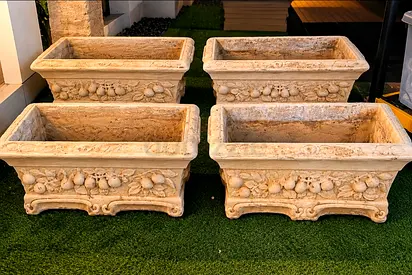 Set of 4 Decorative Outdoor Stone Planters — Rectangular Vintage Style (L67,W37,H28)cm