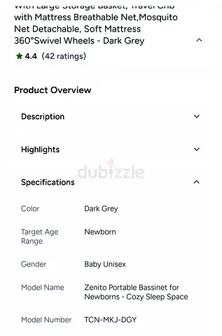 Zenito Portable Bassinet for Newborns - Dark Grey, Cozy Sleep Space
