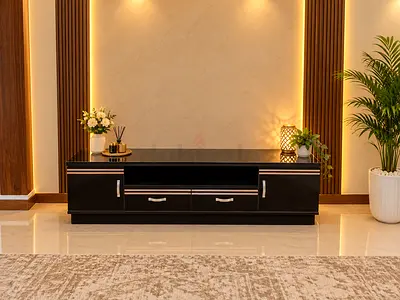 Black TV Cabinet / Entertainment Unit with Drawers and Storage