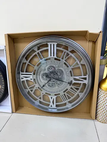 Large Decorative Silver Gear Wall Clock (New in Box)